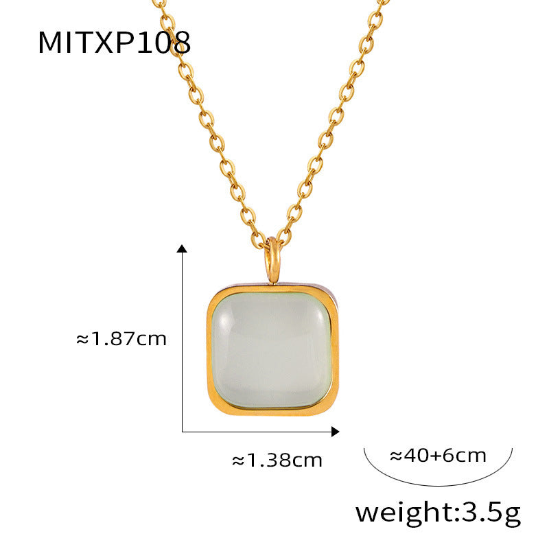 B廠【F108-P108】中古風簡約時尚幾何方形樹脂吊墜氣質輕奢鈦鋼鍍金耳環項鍊套裝女 24.03-4