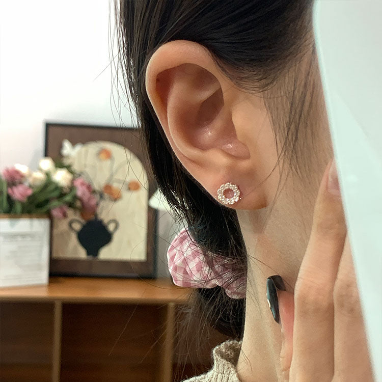 F廠【XDQ11045E】S999純銀韓版簡約圓環鑲鑽耳環女高級感精緻幾何螺絲轉扣耳飾
 25.11-2