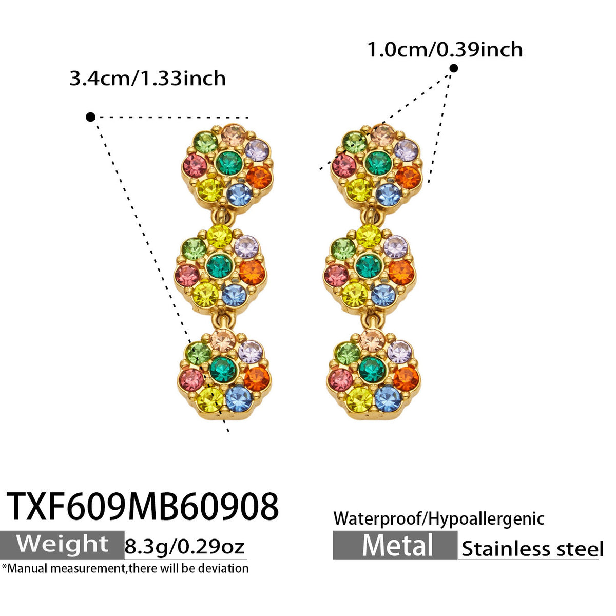 B廠【TXP609】氣質彩色鑲鋯石花瓣不銹鋼項鍊手鍊耳環小眾女士潮酷超閃套裝飾品
 26.09-3