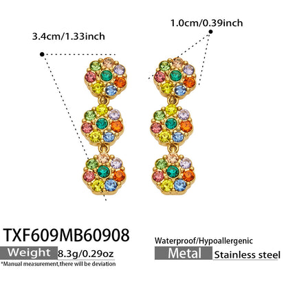 B廠【TXP609】氣質彩色鑲鋯石花瓣不銹鋼項鍊手鍊耳環小眾女士潮酷超閃套裝飾品
 26.09-3