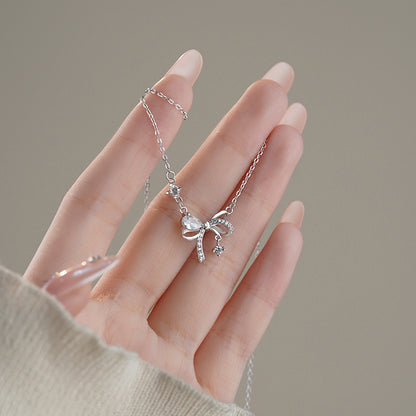 D廠【YC0648N】S999足銀蝴蝶結項鍊小眾高級感甜美在逃公主精緻鎖骨鏈 25.03-3