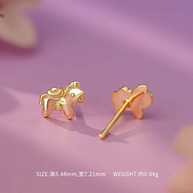 E廠【YC5194E】原創S999足銀萌馬納吉本命年生蕭馬錢幣耳環福氣中式耳飾
 25.10-3