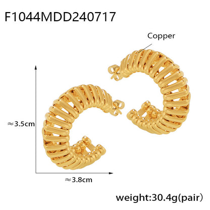 B廠【F1044】歐美ins風C型彈簧鏤空線條耳環個性小眾設計銅材質鍍金女式耳環 24.07-4