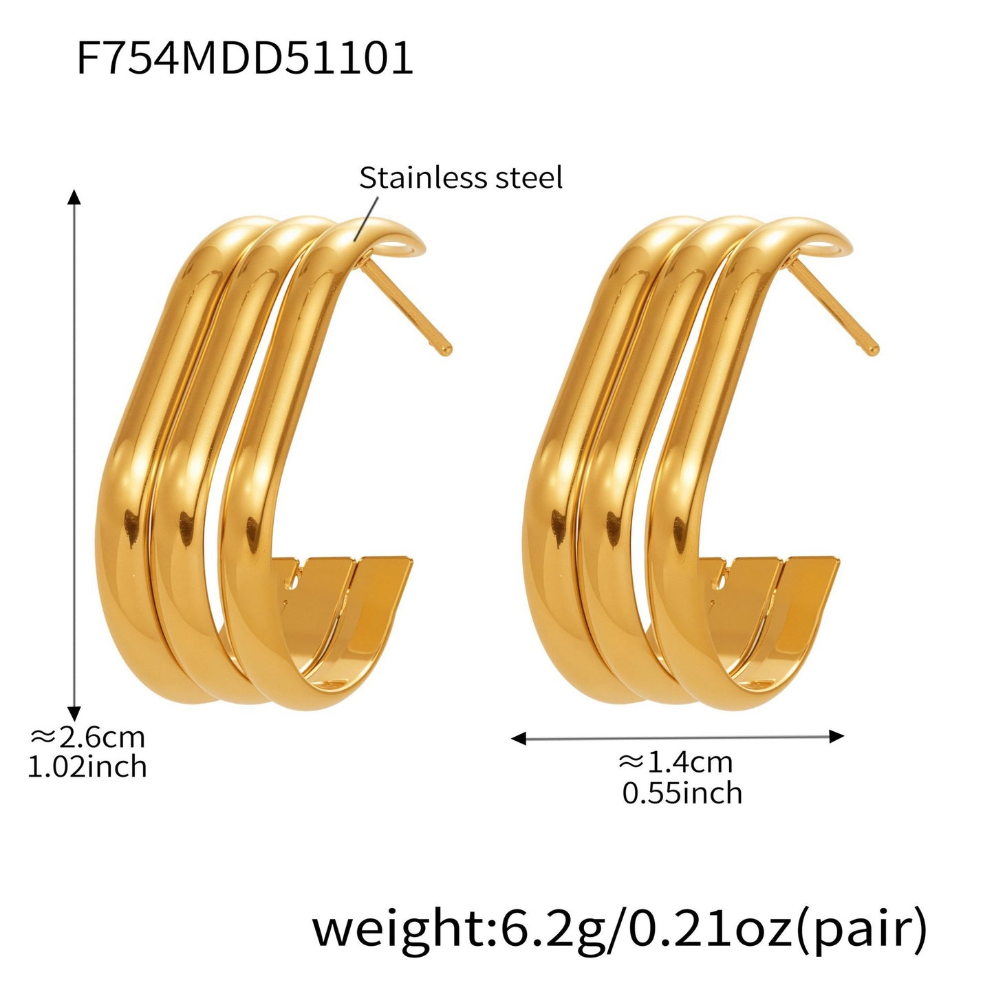 B廠【F753】ins風小眾設計三層愛心耳環不鏽鋼18k鍍金耳環不掉色耳飾
 25.11-1