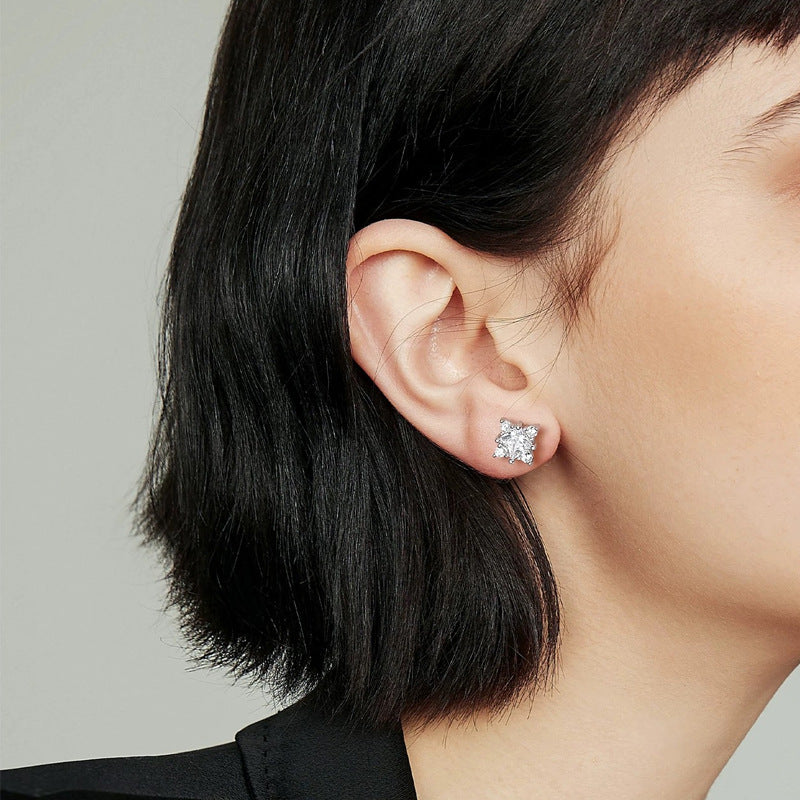 F廠【DQ10067E】S925純銀小眾設計四芒星方糖耳環女精緻鋯石耳骨釘百搭耳飾潮
 25.09-1