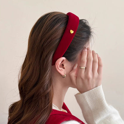 C廠【Y1065】酒紅色絲絨金標愛心髮箍女新年洋氣時尚壓髮頭箍洗臉氣質髮卡頭飾
 26.01-1「C廠-單筆結帳需滿，NT$500出貨(不含運費)」