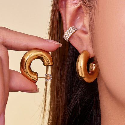B廠【F771】不鏽鋼胖胖C型空心耳環歐美風時尚氣質圈圈耳飾鍍18k真金
 25.11-1