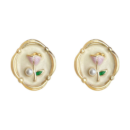 A廠【5299】清新甜美925銀針鍍14K春天花鬱金香耳環耳飾 25.01-3