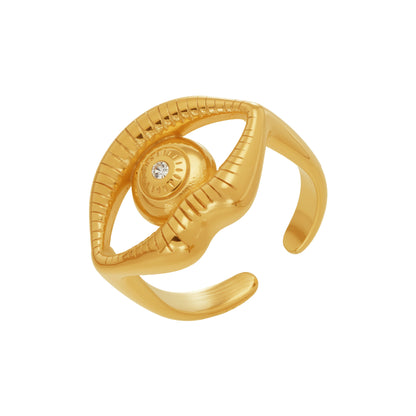 B廠【A055】跨國ins時尚設計感開口指環嘴唇眼睛鑲嵌鋯石戒指不鏽鋼鍍金飾品
 26.02-1