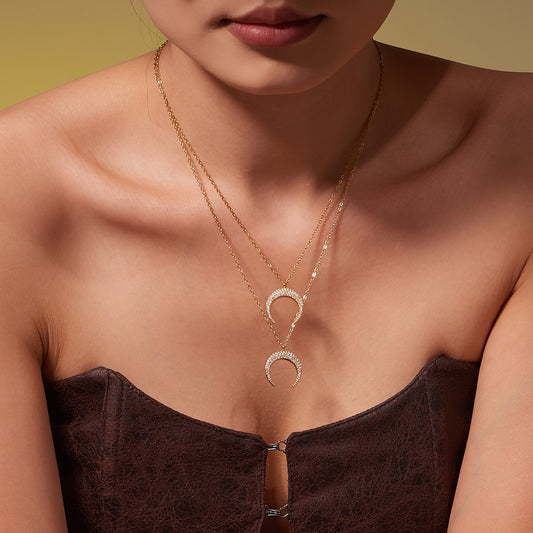 B廠【TXP485】歐美熱銷新品不銹鋼5A鋯石八芒星月牙吊墜耳環項鍊首飾套裝
 25.11-4