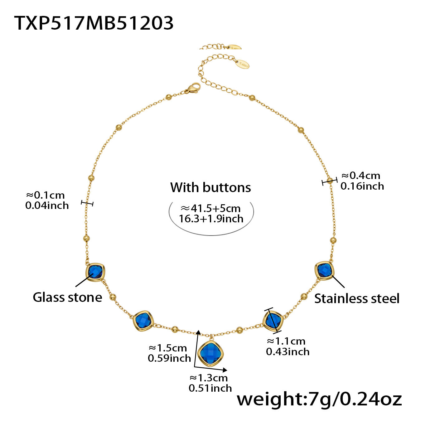 B廠【TXP517】不銹鋼方形切麵包邊玻璃石吊墜耳環項鍊手鍊珠寶首飾套裝鍍18k金
 25.12-2