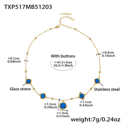 B廠【TXP517】不銹鋼方形切麵包邊玻璃石吊墜耳環項鍊手鍊珠寶首飾套裝鍍18k金
 25.12-2