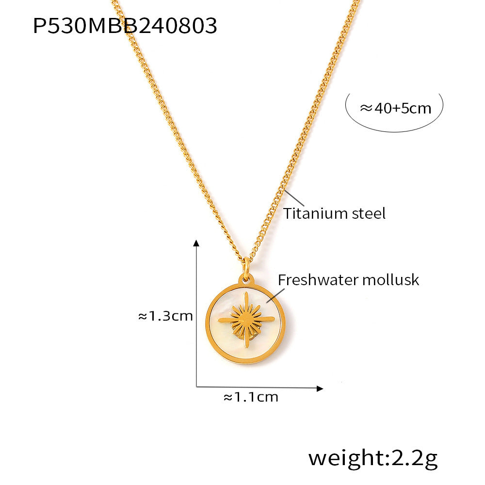 B廠【P530】跨境復古星星水貝圓牌吊墜項鍊鈦鋼18k鍍真金小眾輕奢感鎖骨鏈 24.08-2