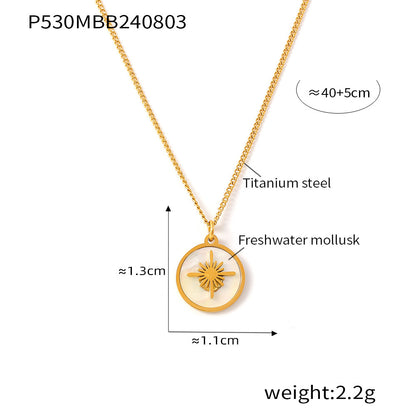 B廠【P530】跨境復古星星水貝圓牌吊墜項鍊鈦鋼18k鍍真金小眾輕奢感鎖骨鏈 24.08-2