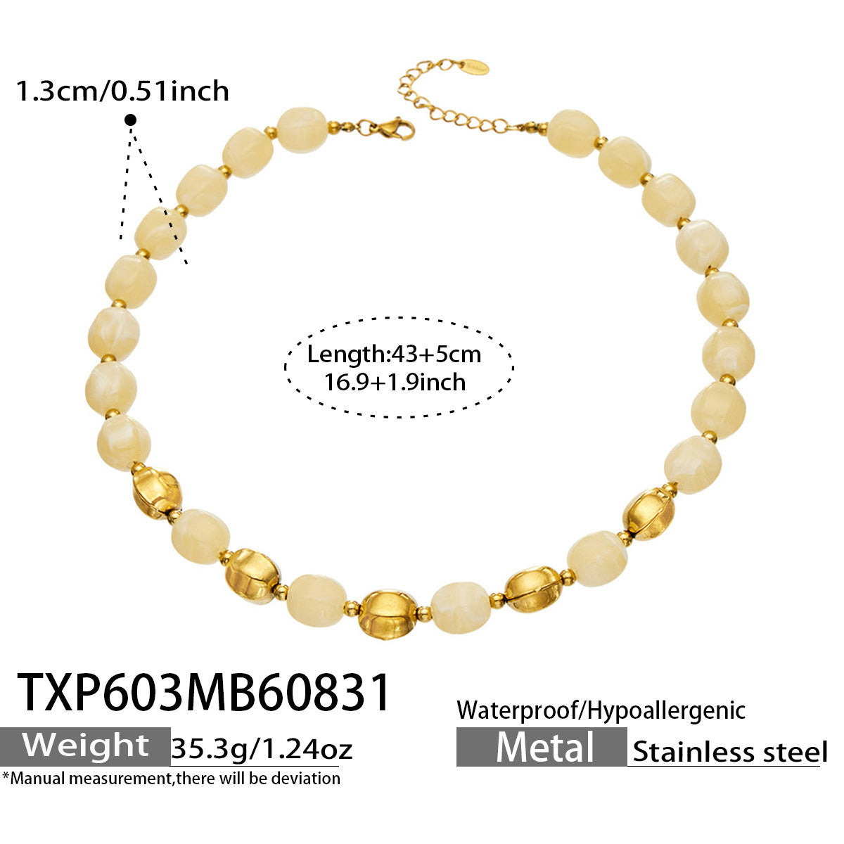 B廠【TXP603】歐美輕奢風不銹鋼金珠復古樹脂彩色手飾小眾手鍊項鍊女套裝飾品
 26.09-1