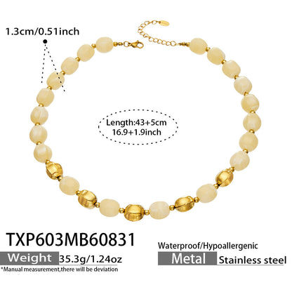 B廠【TXP603】歐美輕奢風不銹鋼金珠復古樹脂彩色手飾小眾手鍊項鍊女套裝飾品
 26.09-1