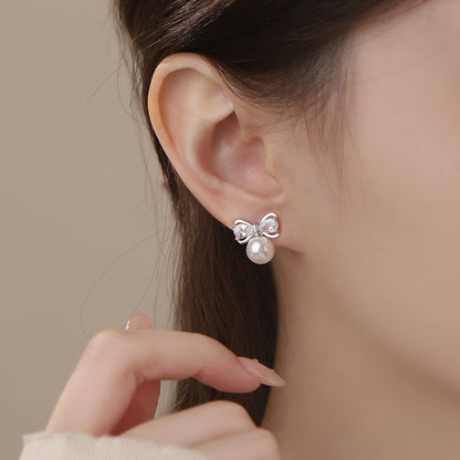 D廠【YC5008E】S999足銀甜蝴蝶結耳環女可愛日常法式復古百搭高級感耳飾 25.03-4