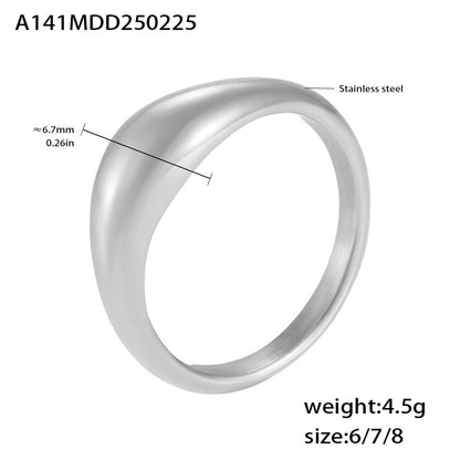 B廠【A141】INS圓形弧面不鏽鋼氣質指環歐美極簡冷淡風光面戒指女 25.03-1