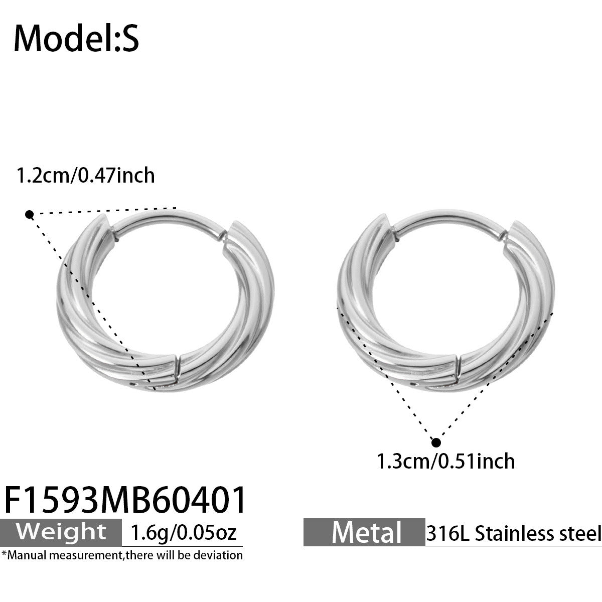 B廠【F1593】亞馬遜熱賣不鏽鋼鍍18k金扭紋耳圈小眾高級感輕奢耳飾不掉色
 26.04-3