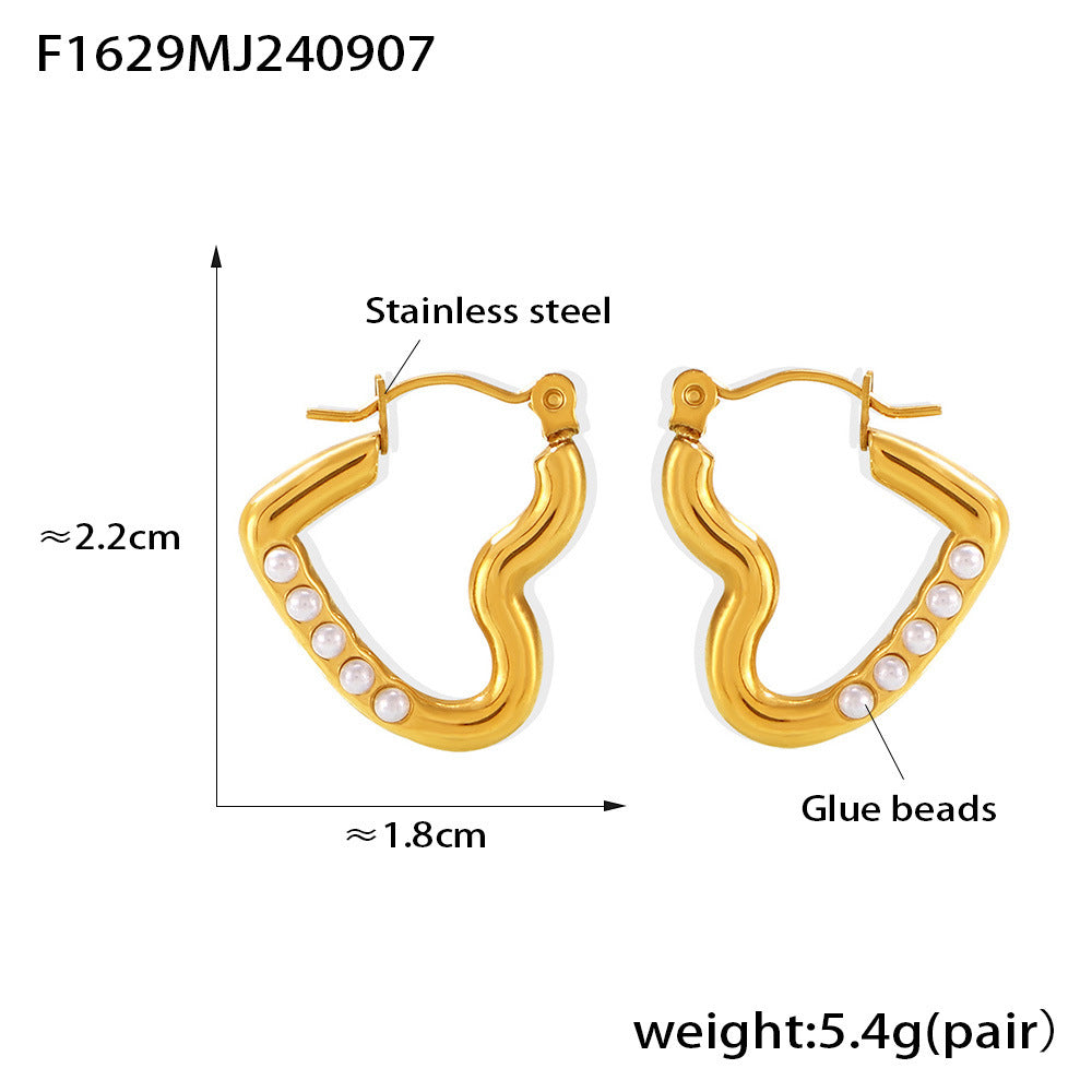 B廠【F1628】小眾ins風心形仿珍珠耳環不鏽鋼18k鍍金輕奢感耳環簡約耳飾 24.09-2