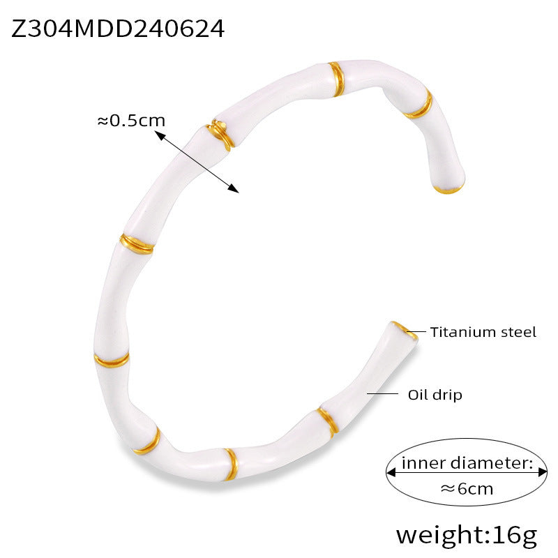 B廠【Z304】歐美時尚網紅彩色滴油手鐲小竹節鈦鋼鍍金手鐲復古百搭不褪色手飾 24.06-4