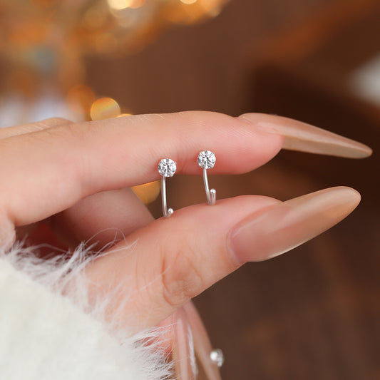 D廠【YC6432E】S999足銀鋯石四爪耳鉤小眾簡約輕奢高級幾何個性溫柔耳飾
 26.03-3