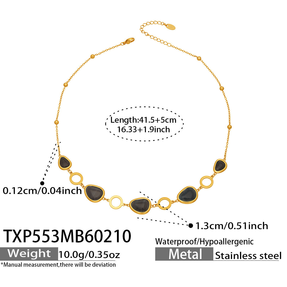 B廠【TXP553】歐美輕奢橢圓貓眼石項鍊手鍊耳環不鏽鋼鍍18k金首飾套裝
 26.10-4