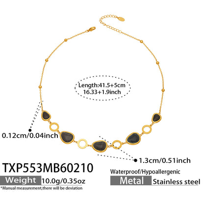 B廠【TXP553】歐美輕奢橢圓貓眼石項鍊手鍊耳環不鏽鋼鍍18k金首飾套裝
 26.10-4