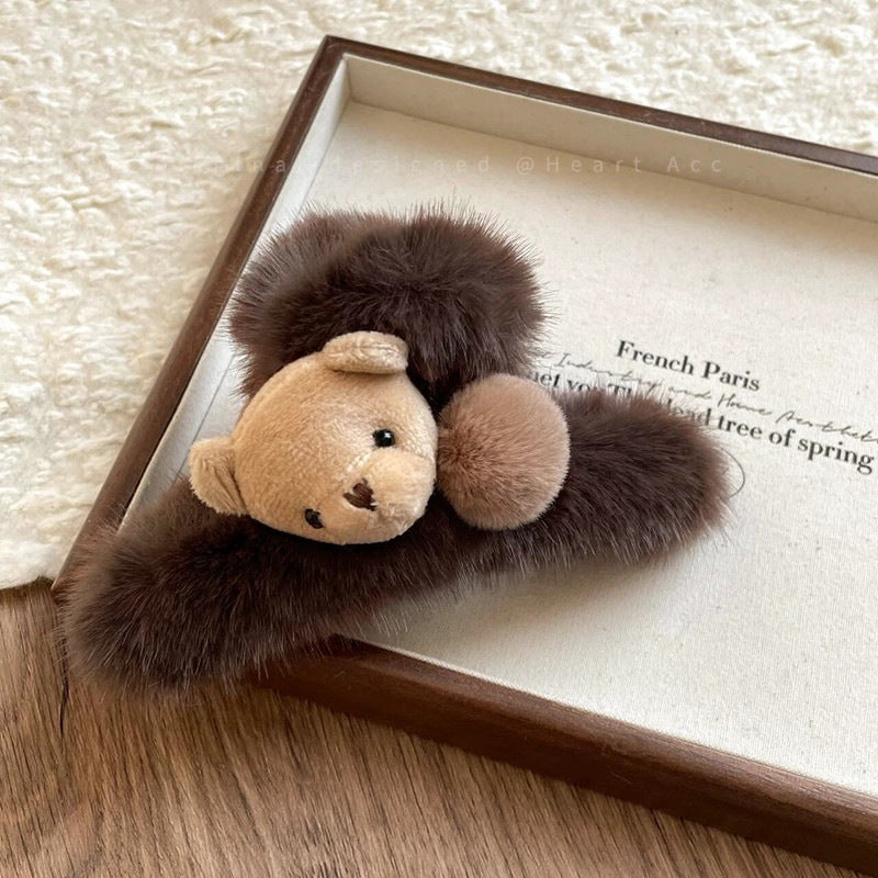 C廠【Y996】可愛毛絨小熊大號抓夾女2025新款高級感秋冬後腦勺髮夾鯊魚夾髮飾
 26.01-1