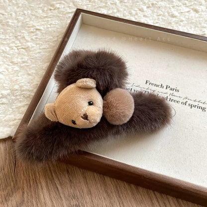 C廠【Y996】可愛毛絨小熊大號抓夾女2025新款高級感秋冬後腦勺髮夾鯊魚夾髮飾
 26.01-1