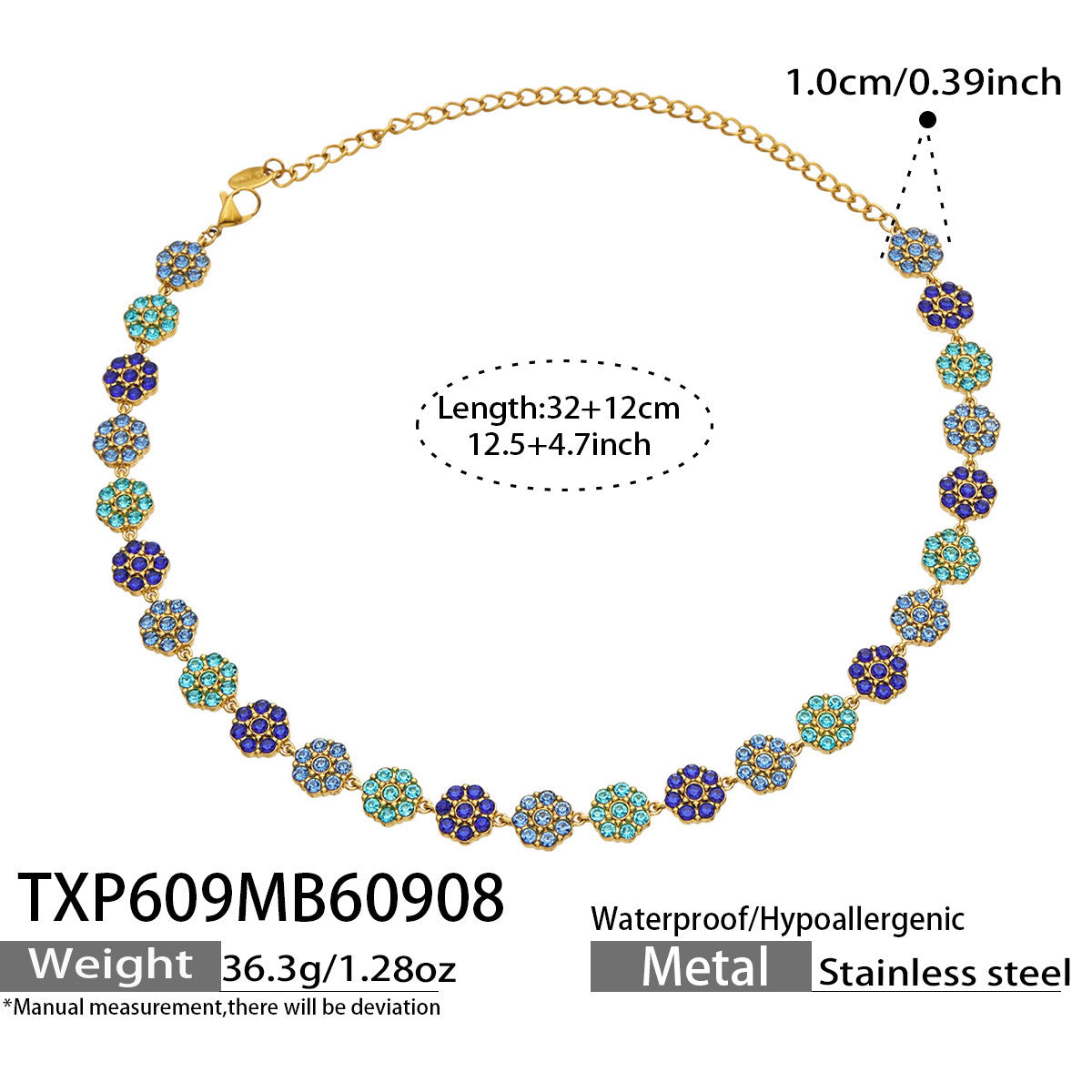 B廠【TXP609】氣質彩色鑲鋯石花瓣不銹鋼項鍊手鍊耳環小眾女士潮酷超閃套裝飾品
 26.09-3