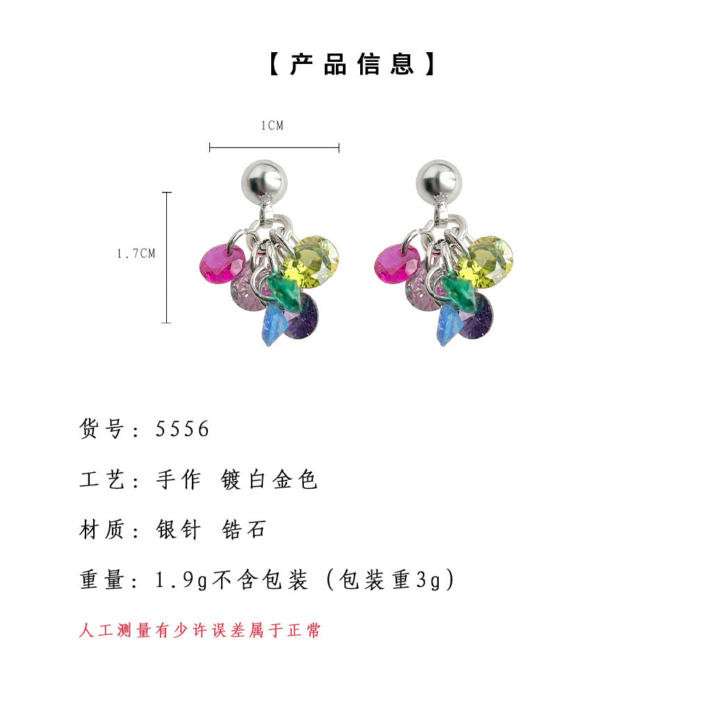 C廠【5556】夏日新款甜美彩色鋯石小流蘇耳環女氣質簡約手作原創設計耳飾 25.02-3