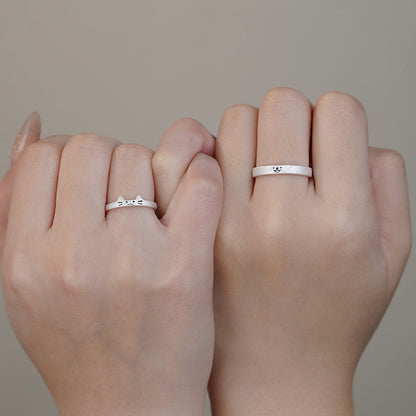 D廠【YC3836R】S999足銀可愛小狗貓咪情侶款對戒情人節禮物ins搞怪指環 25.02-2