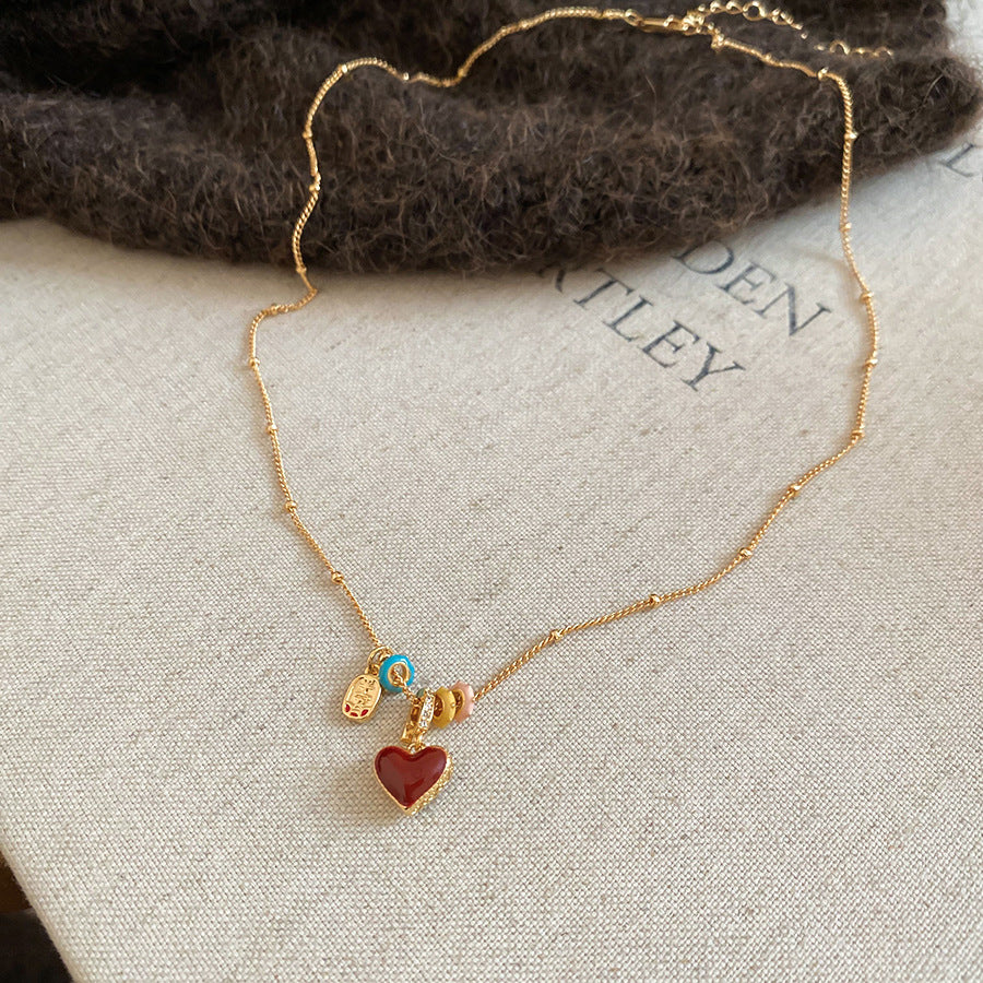 A廠【HN10614】18k真金電鍍滴油貝母愛心項鍊簡約日常通勤鎖骨鏈輕奢小眾頸鍊女
 25.11-2