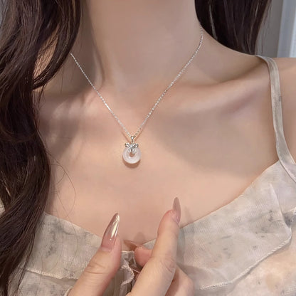 E廠【DQ1998N】足銀999新中式蝴蝶結平安扣項鍊女ins高級感白玉髓純銀鎖骨鏈 25.06-4