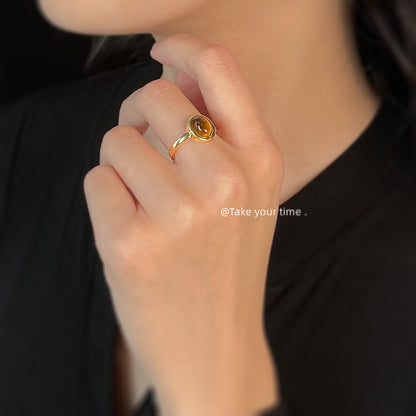 A廠【5781】高級感輕奢風 電鍍18K真金保色開口可調虎眼石天然石戒指食指戒 25.03-4