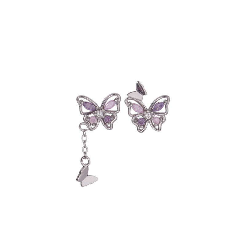E廠【XDQ10251E】S999純銀時尚夢幻蝴蝶耳環女多巴胺紫色蝴蝶流蘇高級感耳飾品
 26.01-1