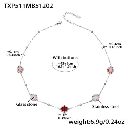 B廠【TXP511】不鏽鋼幾何橢圓切面玻璃石包邊項鍊手鍊耳環組鍍18k金跨國首飾
 25.12-2