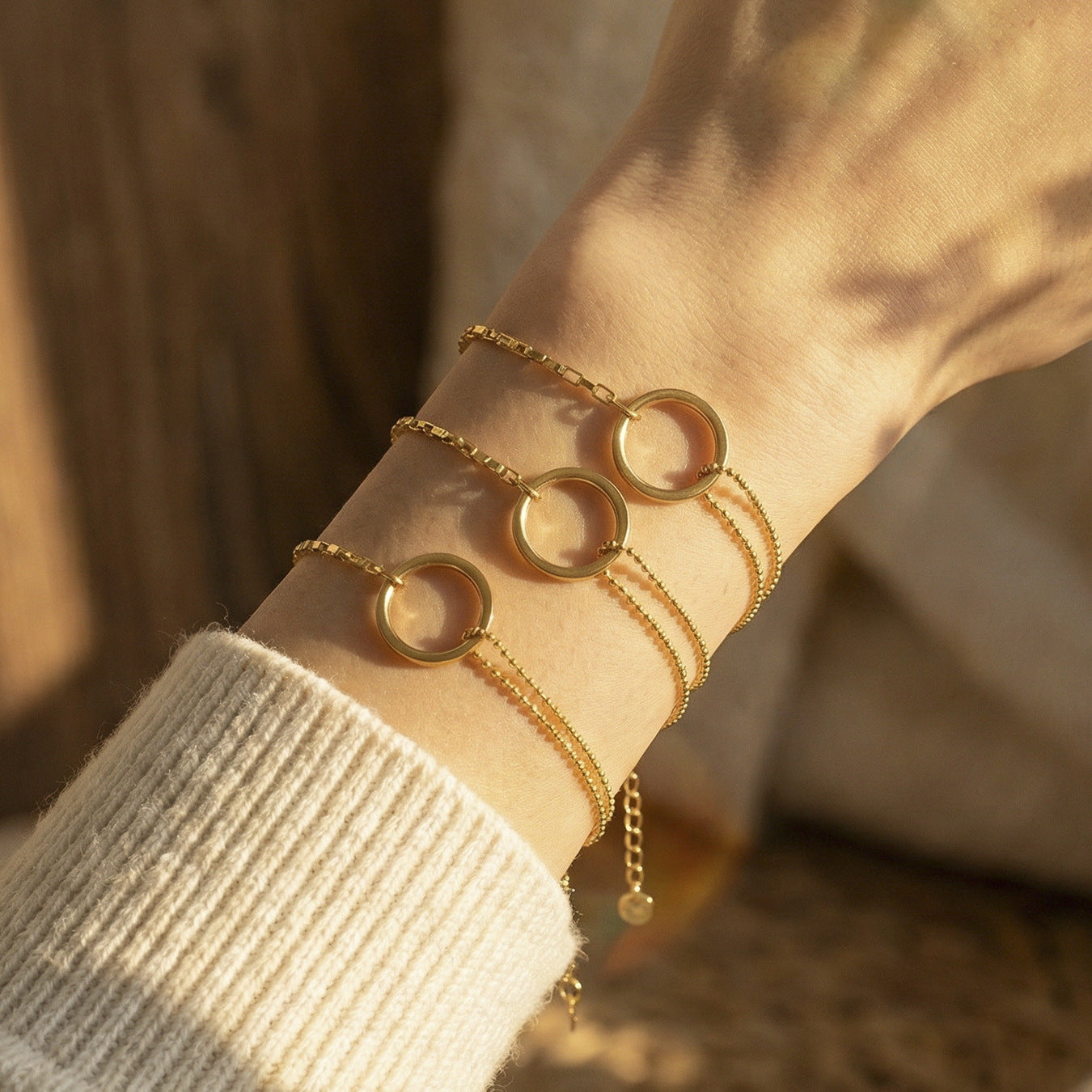 B廠【E067】ins法式冷淡風幾何圓環拼接手鍊跨國簡約高級感飾品不鏽鋼鍍18k金
 26.02-1