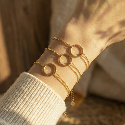 B廠【E067】ins法式冷淡風幾何圓環拼接手鍊跨國簡約高級感飾品不鏽鋼鍍18k金
 26.02-1