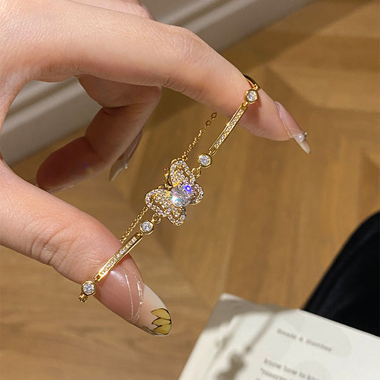 F廠【DQ0087S】S925純銀閃鑽蝴蝶手鍊女時尚輕奢高級感鋯石蝴蝶手飾
 25.10-2