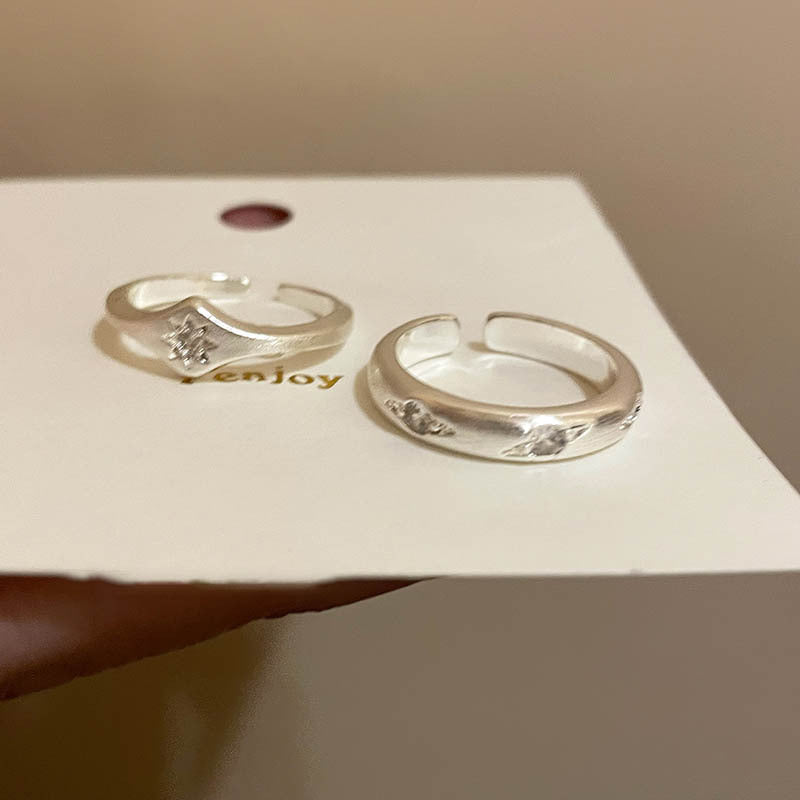 F廠【DQ8699R】S925純銀輕奢小眾八芒星霧面拉絲戒指女時尚個性素圈開口戒
 25.11-1