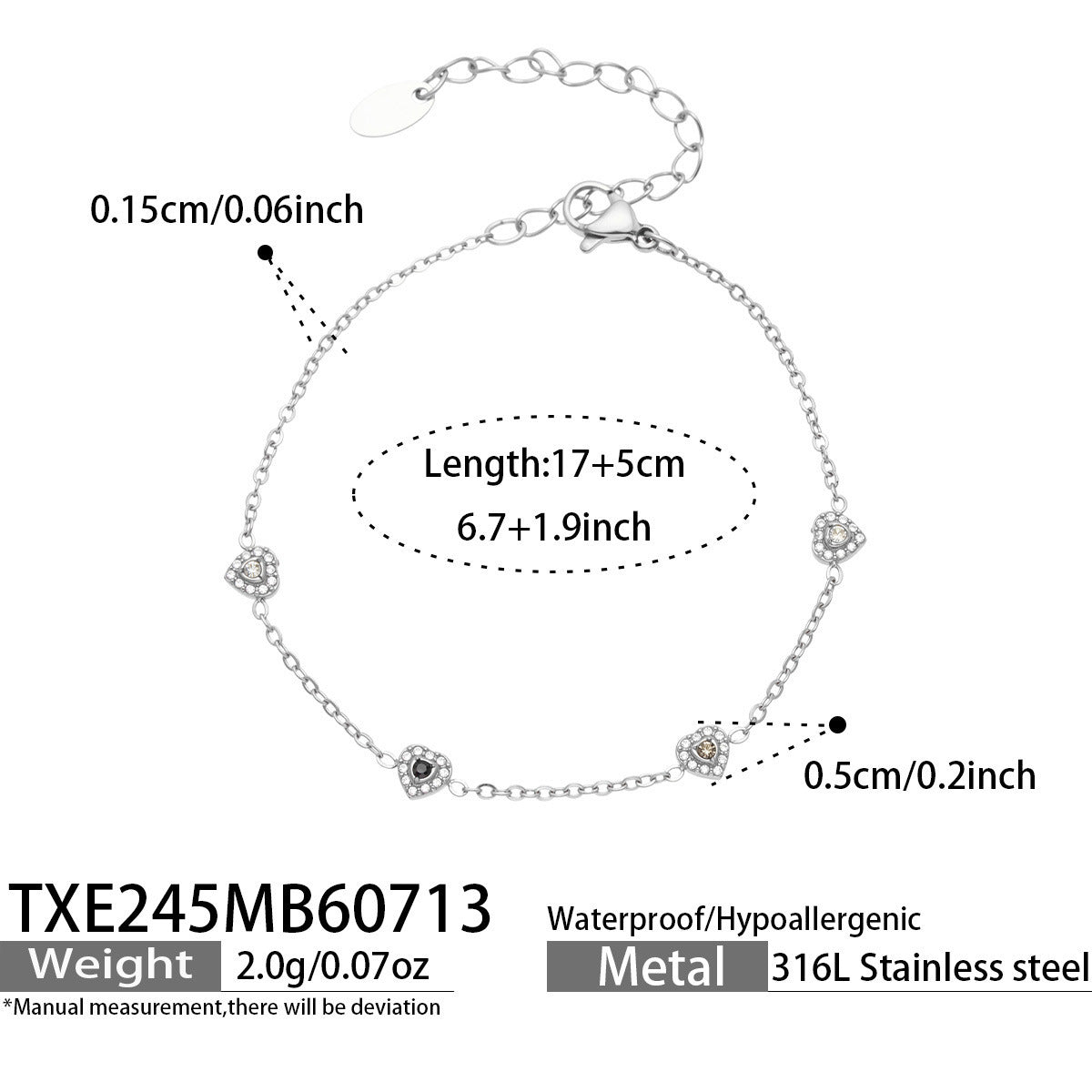 B廠【TXP245】歐美新款不銹鋼鍍18k金 多巴胺系列滿鋯石愛心吊墜項鍊手鍊女飾品
 26.07-4