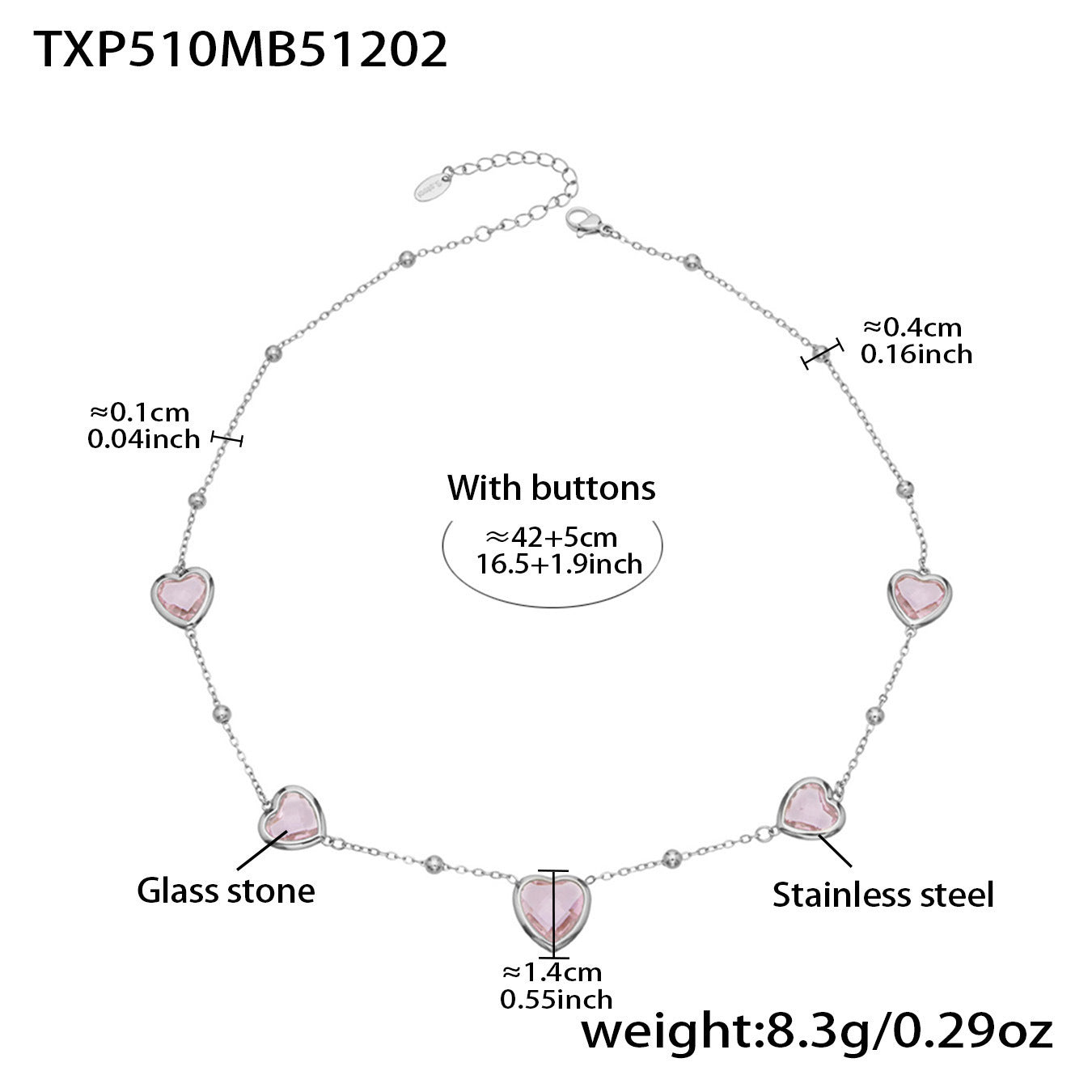 B廠【TXP510】不鏽鋼愛心切麵包邊玻璃石鋼珠項鍊手鍊耳環組鍍18k真金不掉色
 25.12-2