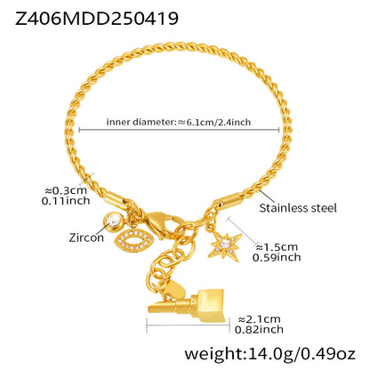 B廠【Z406】歐美不鏽鋼雙織麻花線龍蝦扣手鐲女帶鑽星芒DIY多配件手鐲 25.04-4