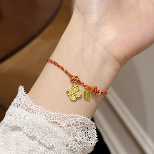 E廠【XDQ0146S】S925純銀新中式四葉草紅繩編織手鍊女氣質吉祥牌百搭手飾
 26.01-1