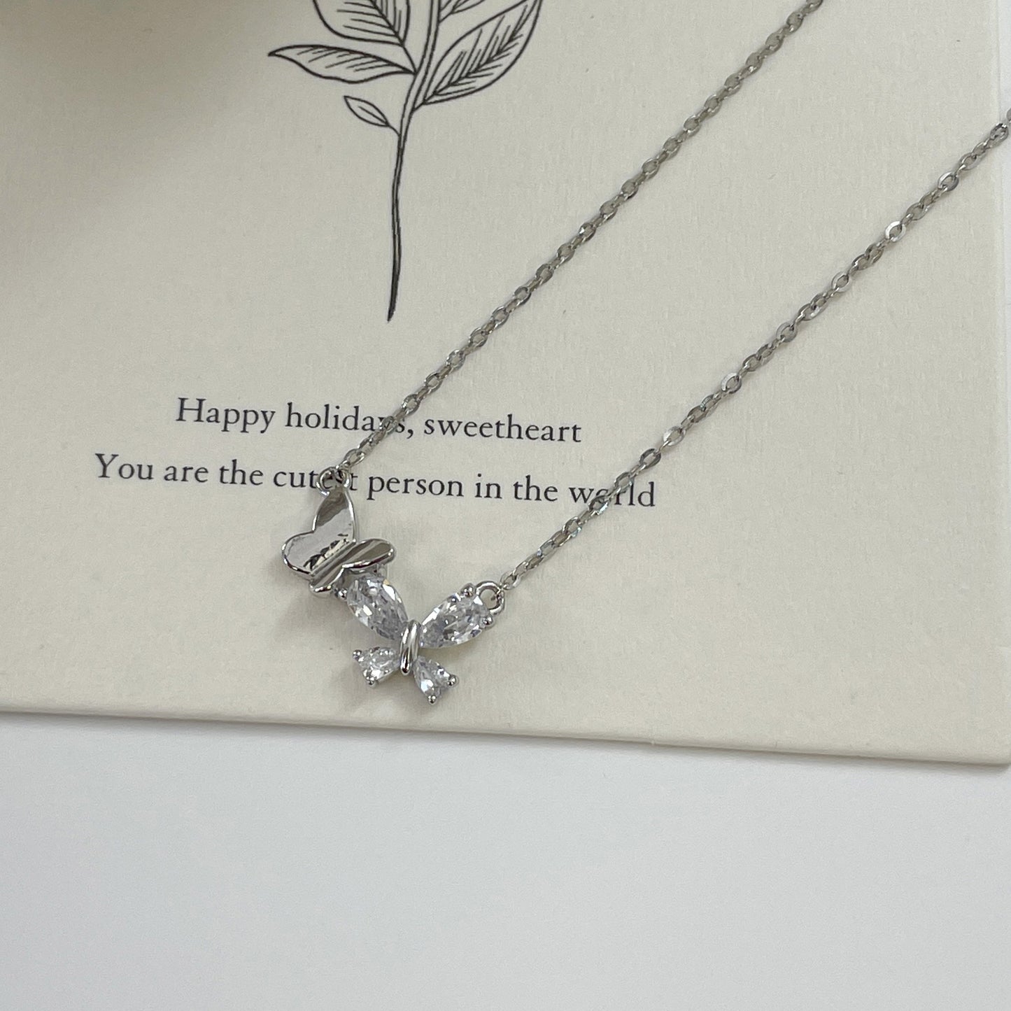 F廠【XDQ1115N】S925純銀法式高級感雙蝴蝶項鍊女簡約輕奢鑲鋯石氣質鎖骨鏈潮
 25.11-2