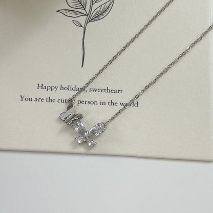 F廠【XDQ1115N】S925純銀法式高級感雙蝴蝶項鍊女簡約輕奢鑲鋯石氣質鎖骨鏈潮
 25.11-2