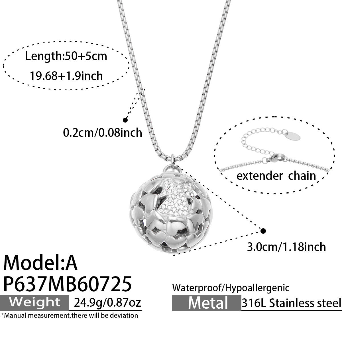 B廠【P637】時尚個性長款不鏽鋼鍍18k金 小鈴鐺幸運球鋯石吊墜項鍊女飾品
 26.07-5