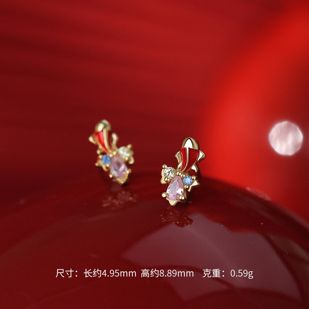 D廠【YC4239E】原創足銀S999錦鯉彩鋯耳環女本命年錦鯉好運質文藝國風耳飾
 25.12-4